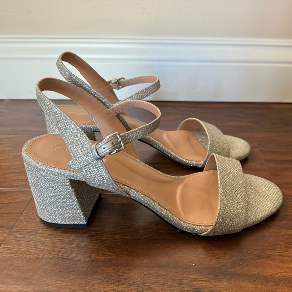 NWT Cole Haan Josie Block Heel Silver Glitter Ankle Strap Dress Sandals-Size 9B - Picture 4 of 13